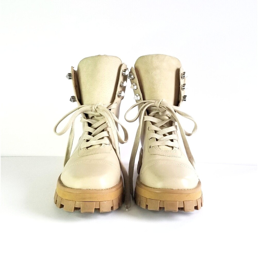 SCHUTZ Women's Sutton Leather Lace Up Hiker Boots Oyster 8.5 Beige Booties - Picture 6 of 14